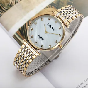 2018 Chenxi брендовые модные повседневные часы для пар в деловом стиле для мужчин и женщин Золотая нержавеющая сталь водонепроницаемые кварцевые подвески для платья