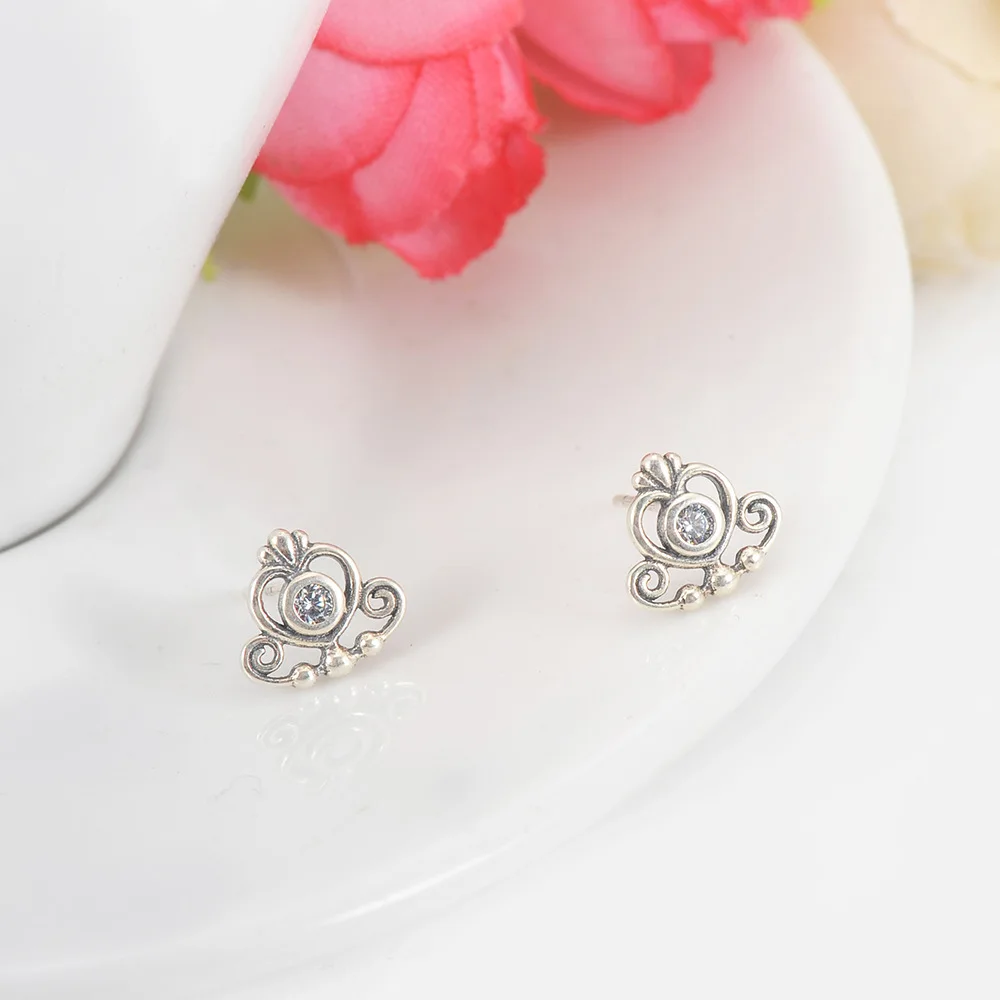 

HOMOD Hot Sell Silver Color Princess Clear CZ Heart Crown Brand Stud Earrings for Women Wedding Earrings Fine Jewelry