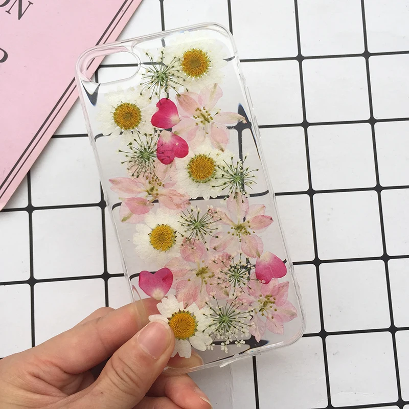 Real Dried Flowers Soft TPU Phone Case For iPhone X XR XS Max 6 6S 7 8 plus Silicone Cover Handmade Clear Pressed Coque New |