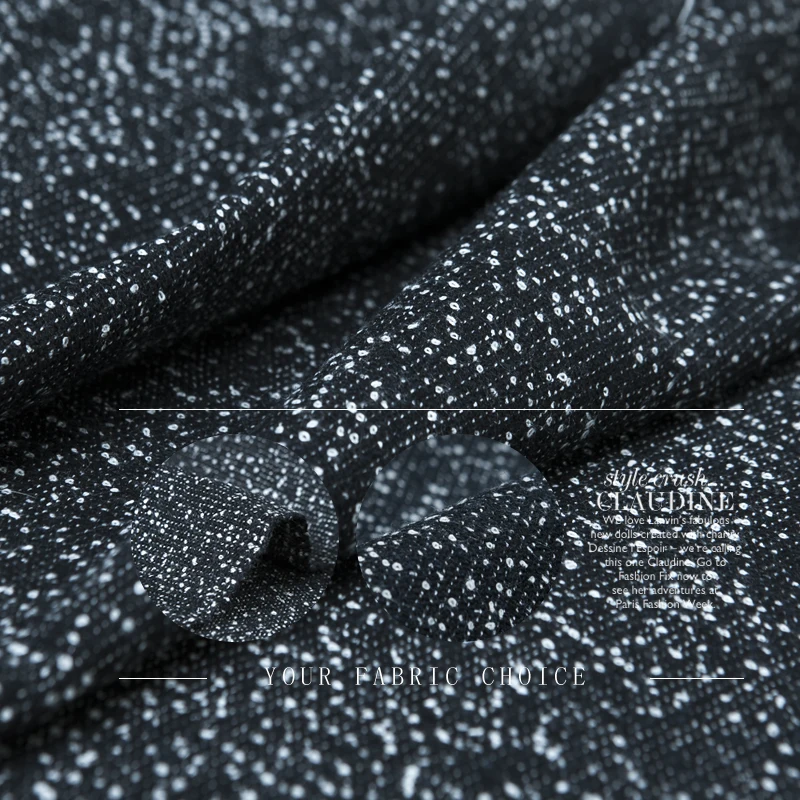 Шерстяная вискоза черная ткань белые узлы как снег Круглый шерстяной узор