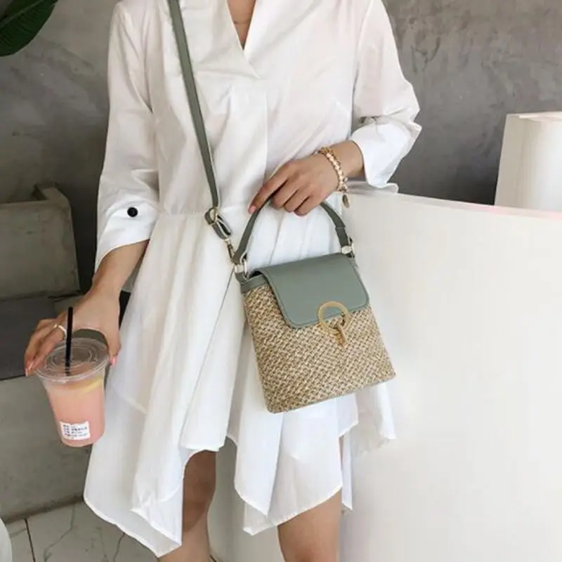 

Small Straw Bucket Bags For Women 2020 Summer Crossbody Bags Lady Travel Purses and Handbags Female Shoulder Messenger Bag X483