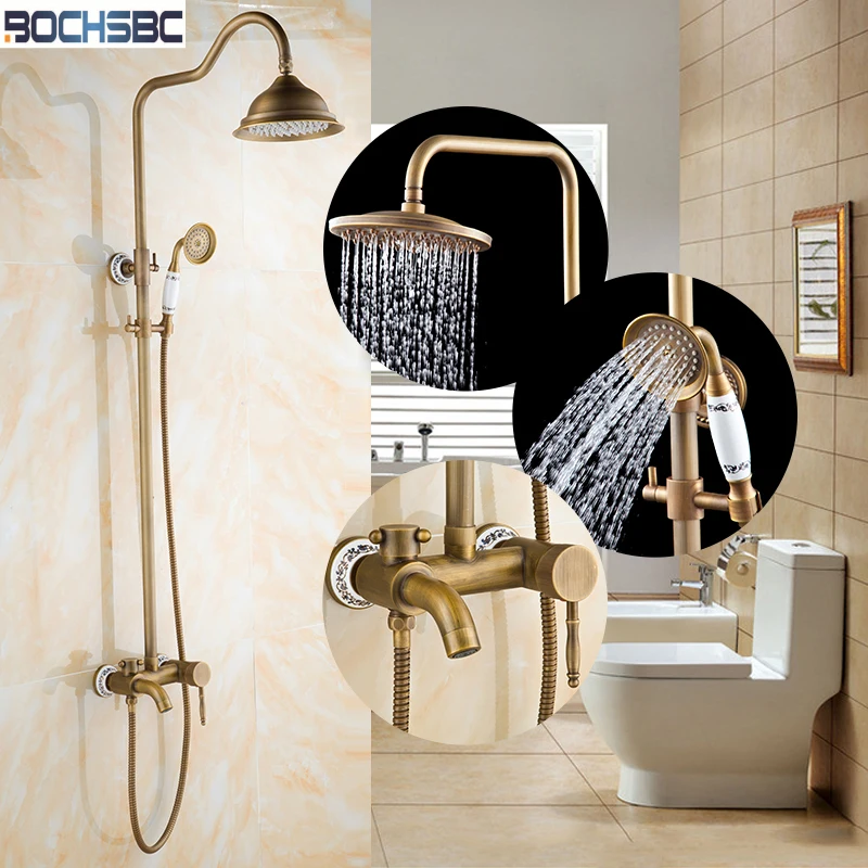 

BOCHSBC Blue and White Porcelain Shower Set Bath Shower Faucet Mixer Tap Rainfall Shower Set Single Handle Pommeau de Douche