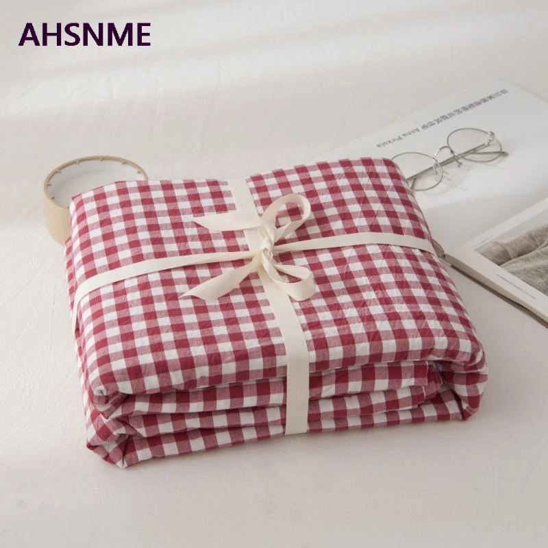 AHSNME, хлопок, простыня, супер мягкая, parure de lit, прохладное лето, простая красно-белая простыня в клетку, 90x200/120x200/180x200 см
