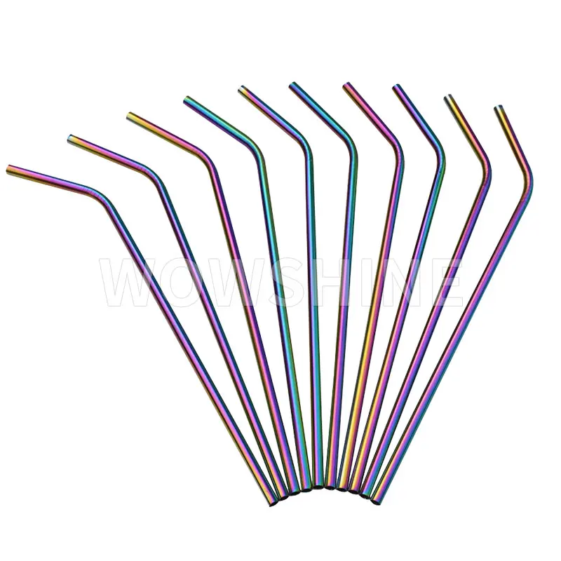 

WOWSHINE New Colorful Stainless Steel 304 Drinking Straws 50pcs/lot Length 6mm267mm Bent Dishwasher Safe Rainbow Color