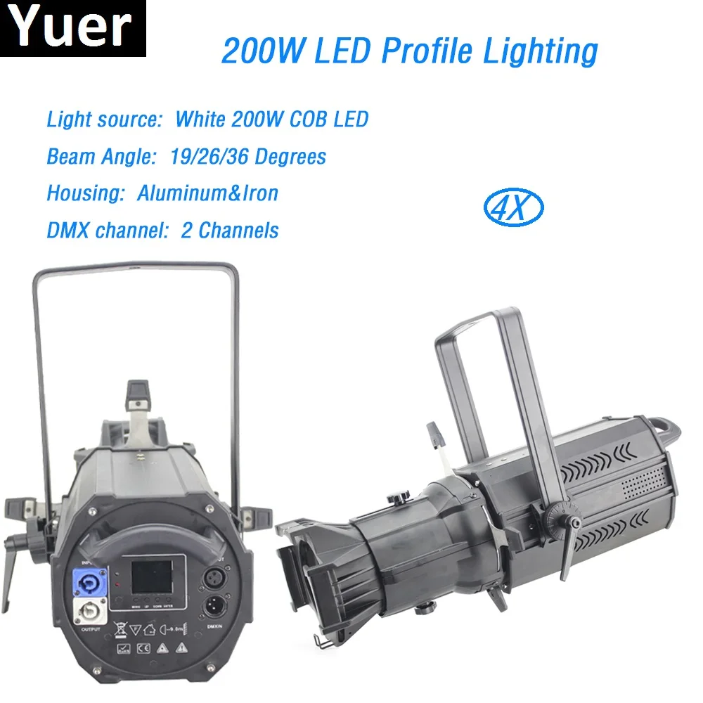 

4Pcs/Lot 200W COB LED Profile spot gobo light DMX Stage Wash Effect 19/26/36 degree beam angle cast Aluminum&Iron led par light