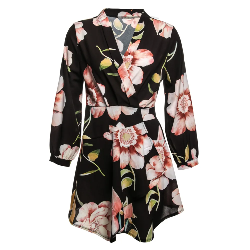 Женское мини платье в стиле бохо пляжное с цветочным принтом и рукавом 3/4|Женские