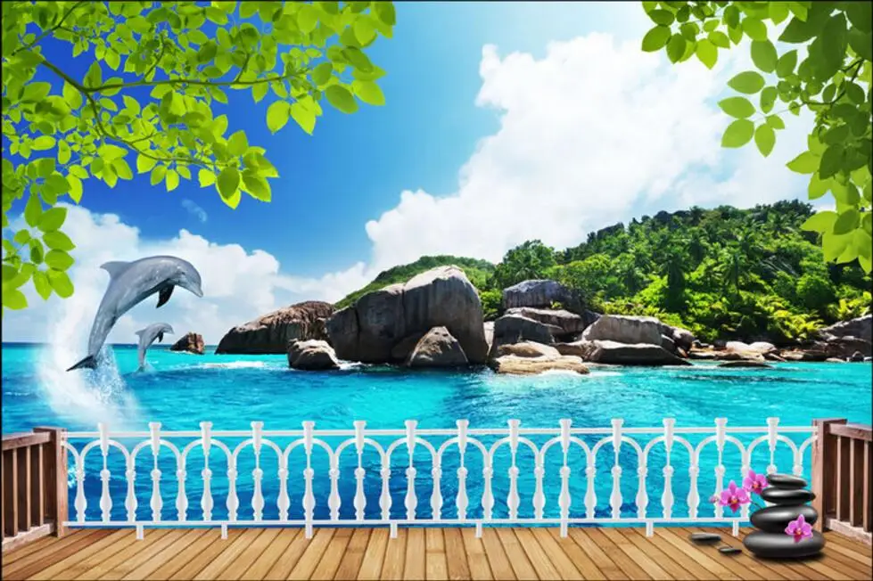 

3d room photo wallpaper custom mural non-woven balcony the seaside scenery painting 3d wall murals wallpaper for walls 3 d