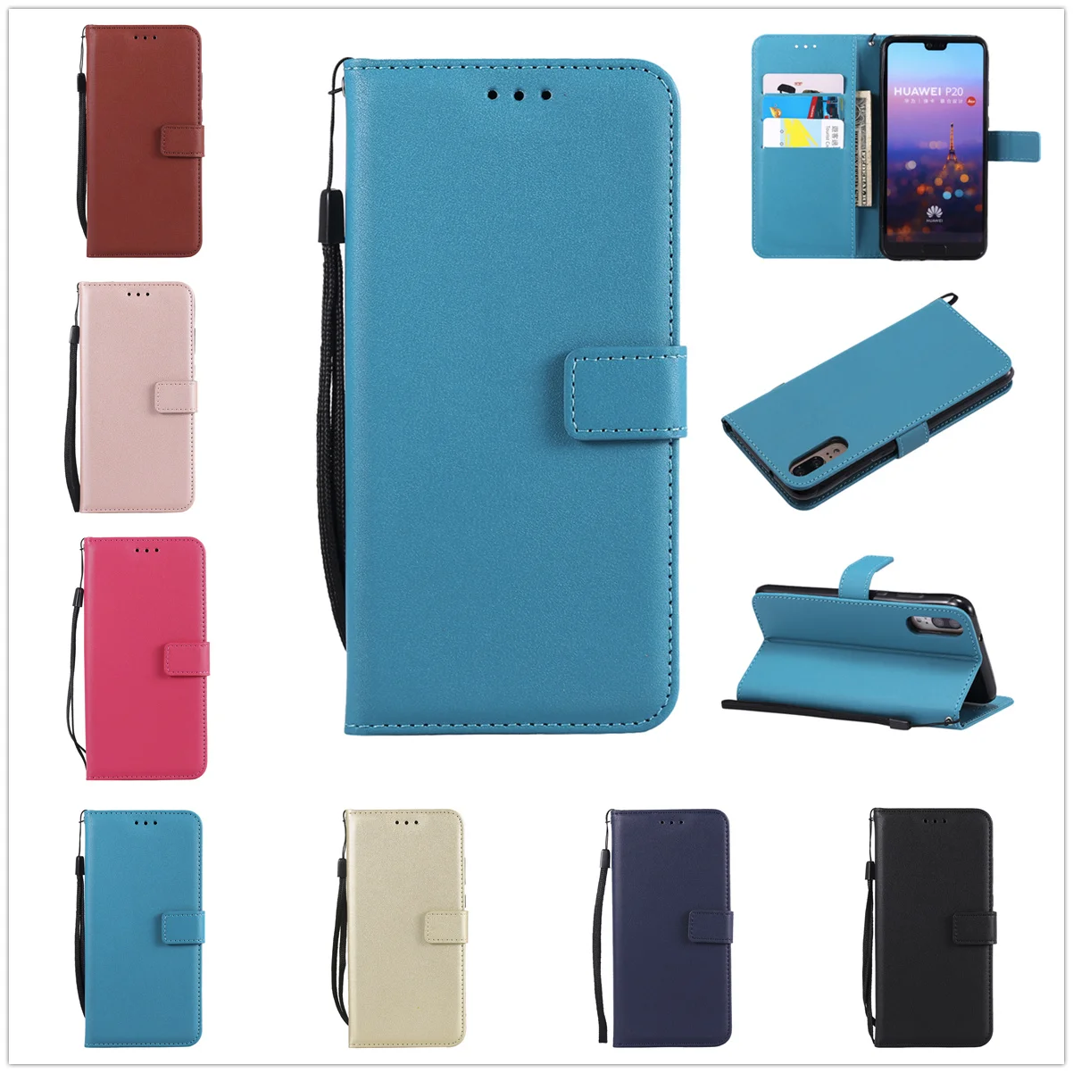 

Leather Phone Case For Huawei P20 Pro P8 P9 P10 Lite Honor 5X 6C 6X 8 10 Mate 7 8 9 10 Lite Nova 2i P Smart Card Holder Cover