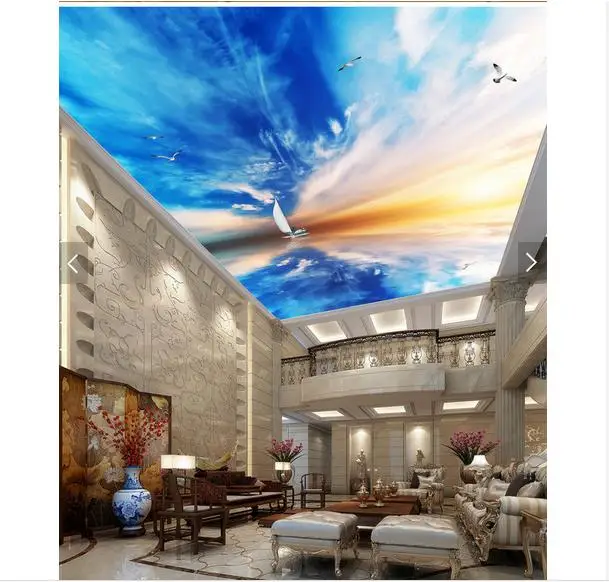Настенные 3D-обои с изображением птиц и Парусников на потолке | Обустройство дома