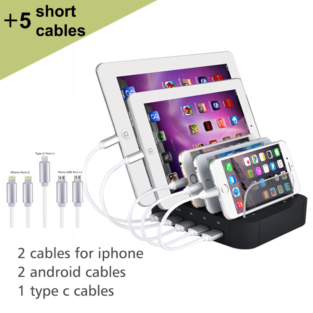 

Evfun USB Charging Station Organizer Dock 5 Port Universal Desktop Charger Cellphone iPhone Multiple Charging stand Multi device