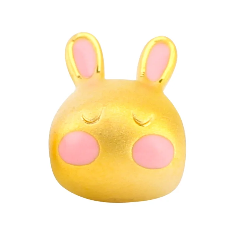 

New 999 24K Yellow Gold Bunny Bracelet Lady's 3D Gold Pink Rabbit Bracelet