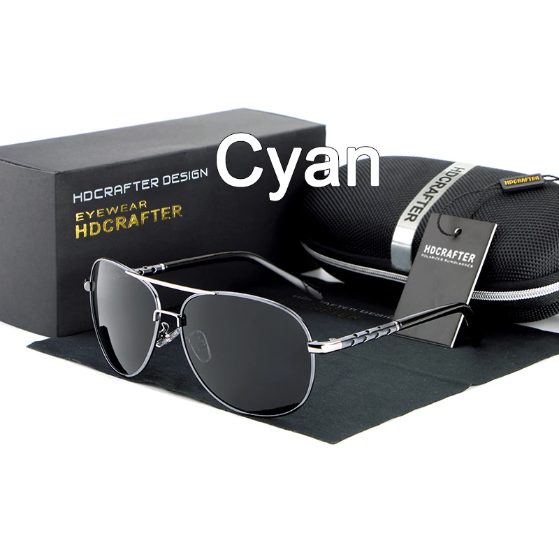Cyan HDCRAFTER Мужские Винтажные негабаритные солнцезащитные очки для мужчин, брендовые дизайнерские поляризованные линзы, солнцезащитные очки для вождения - Цвет линз: Cyan