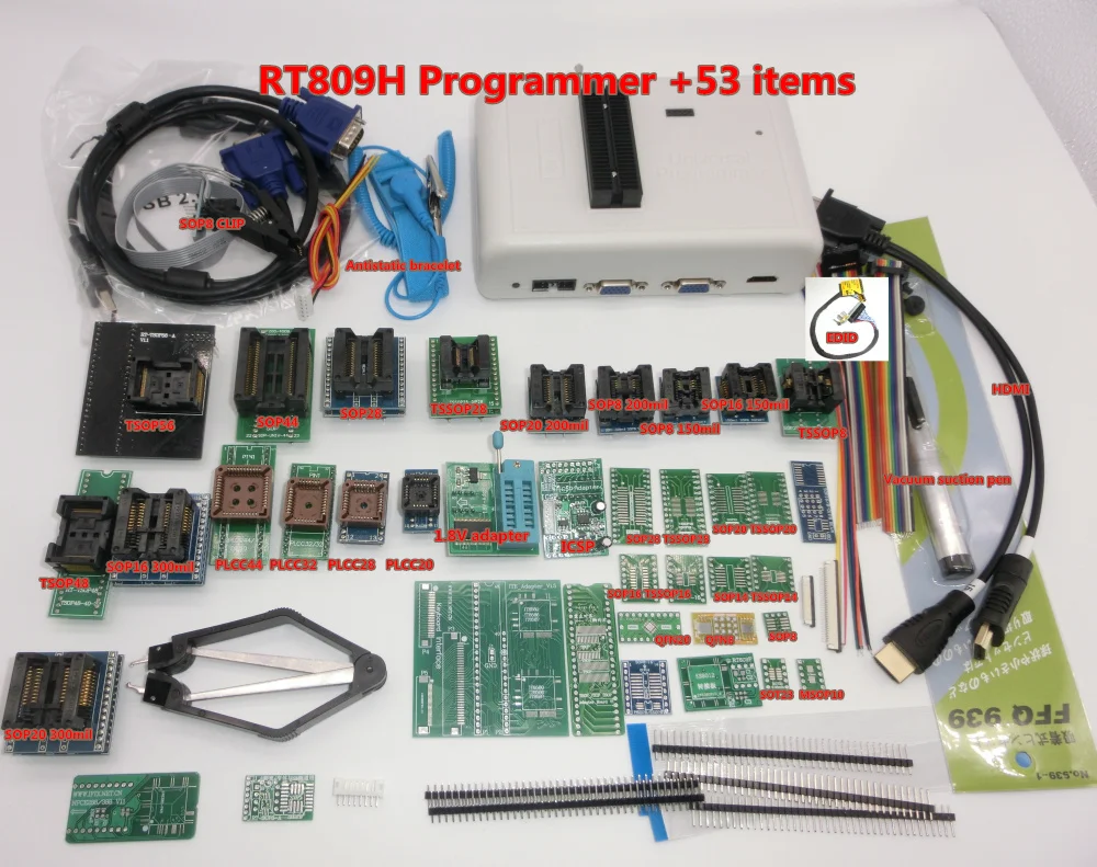 RT809H памяти на носителе EMMC-программирование Nand Flash+ 55 предметы с BGA48 BGA63 BGA64 BGA169 адаптер RT809H Встраиваемая мультимедийная карта памяти Nand флэш-накопитель TSOP48