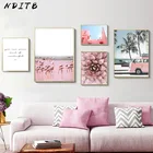 Постер в скандинавском стиле с изображением цветка розового автобуса, скандинавский пейзаж, настенная Картина на холсте, современная картина для украшения дома, офиса, комнаты