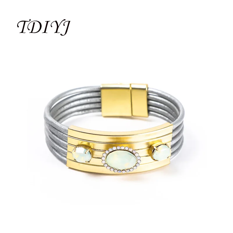 Женский многослойный Браслет манжета TDIYJ браслет из натуральной кожи с магнитной