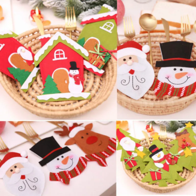 Newly Christmas knife and fork bag Cutlery set Santa Claus Table cutlery sets | Дом и сад