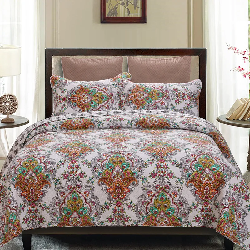 

CHAUSUB Quilt Set 3PCS Paisley Print Washed Cotton Quilts Quilted Bedspreads Bed Cover Pillowcase King Queen Size Coverlet Set