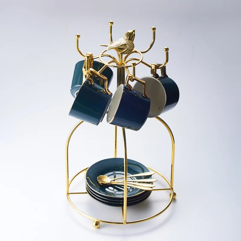 Green 4Cups Birdcage Выразительная фарфоровая кофейная чашка, блюдце, ложка, набор, 200 мл, Скандинавская чайная чашка, керамический чайный набор, расширенная чайная чашка, кофейная чашка эспрессо, Прямая поставка - Цвет: Green 4Cups Birdcage