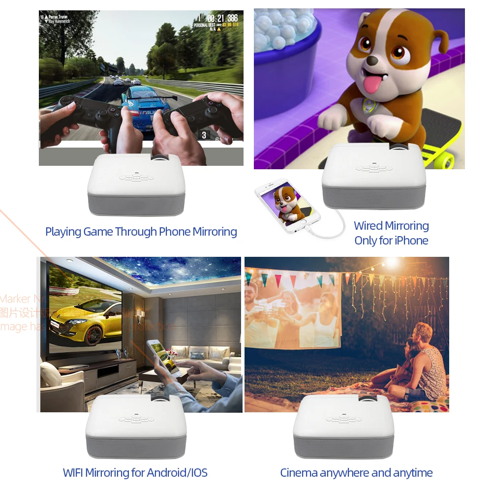 Мини проектор AUN D40W оригинальный Поддержка IOS/Android телефон беспроводная