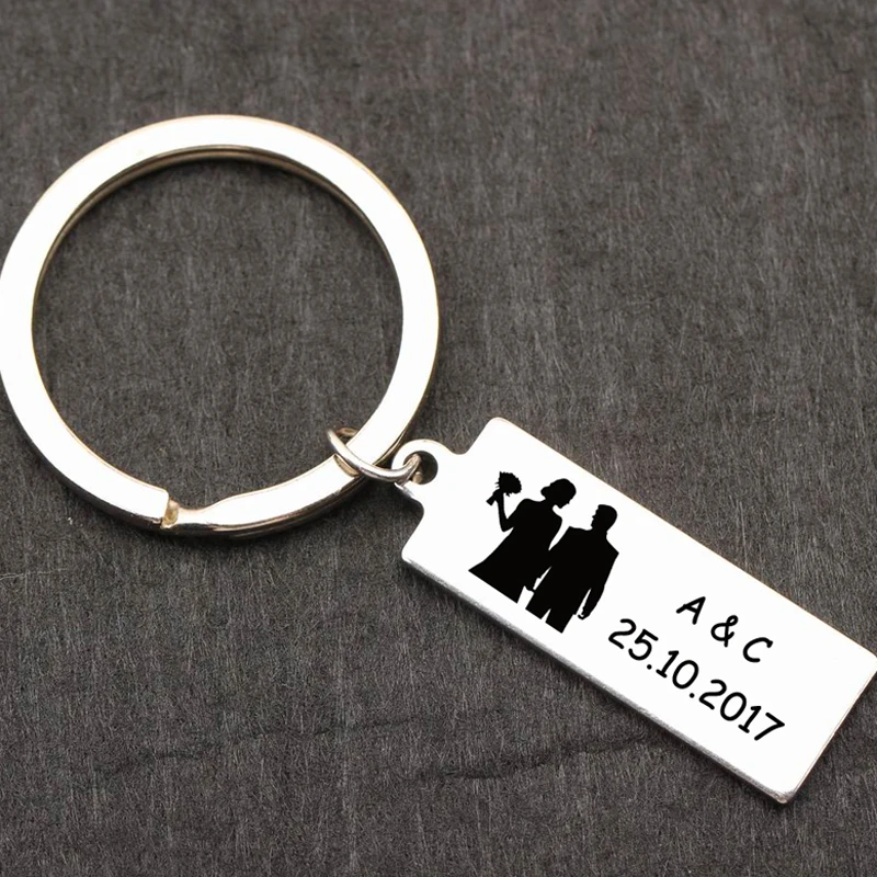 Fashion Stainless Steel Keychain Personalized Custom Name Letter And Date For Couple Wedding Anniversary Trendy Gift Key Ring | Украшения и