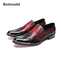 batzuzhi brand luxury men dress shoes metal tip toe wine red formal business leather shoes men wedding and party zapatos hombre