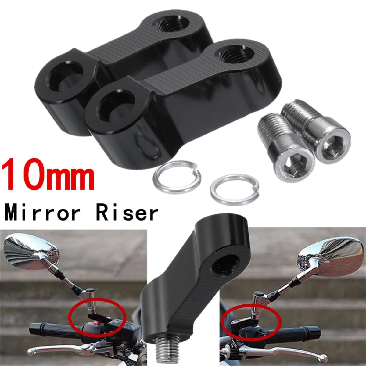 

10mm M10 Black Motorcycle Handlebar Mount Mirror Riser Extender Adaptor Adapter