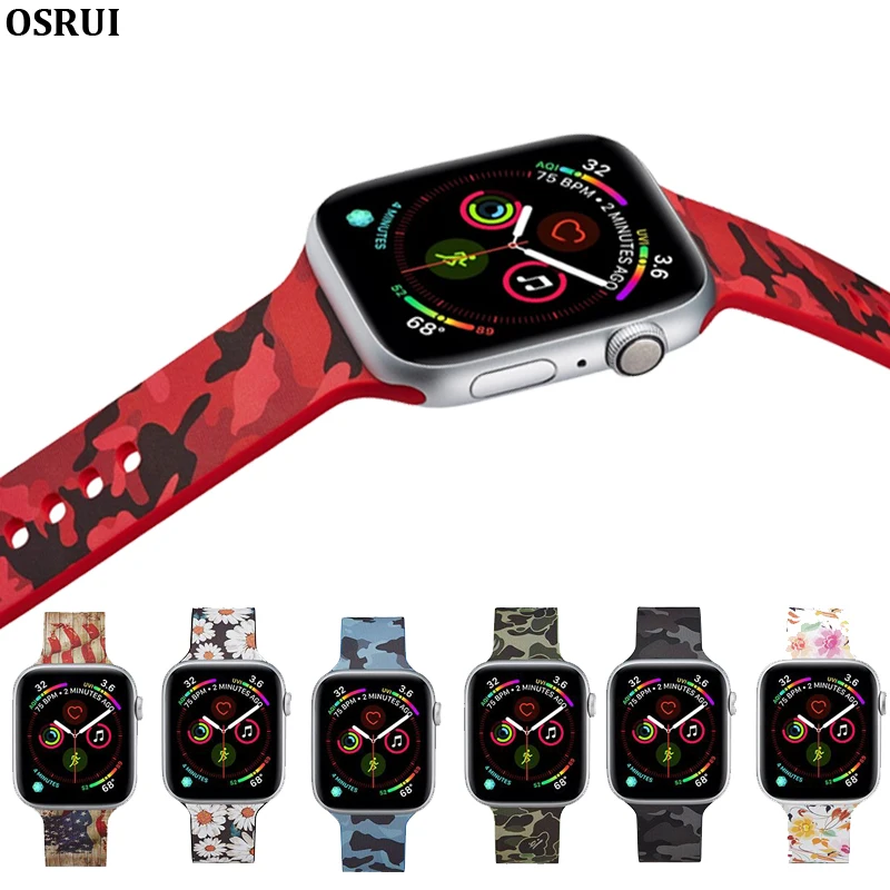 Сменный силиконовый ремешок для Apple Watch браслет с цветочным принтом iwatch 5 3 2 38 42 мм 4
