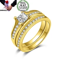omhxzj wholesale personality fashion ol woman girl party wedding gift gold white wide aaa zircon 18kt yellow gold ring set rn19