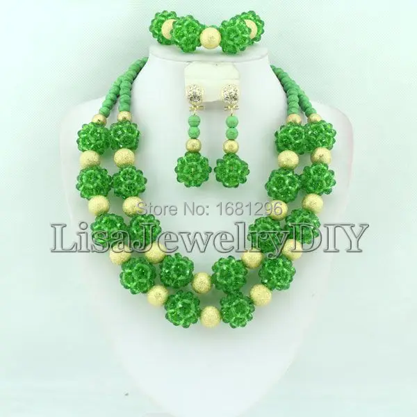 

Green Fashion Crystal Ball Costume Jewellery Nigerian Wedding African Beads Jewelry Set HD0208