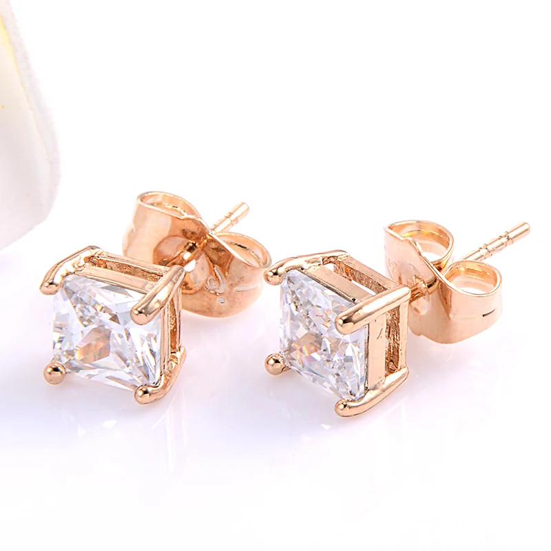 Модные ювелирные изделия 18 Позолоченные прозрачные фианиты Квадратные