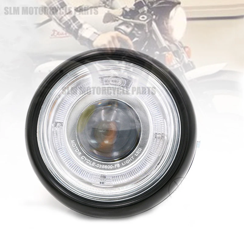 Мотоцикл LED Ретро черный металлический передняя вилка фара комплект Винтаж для
