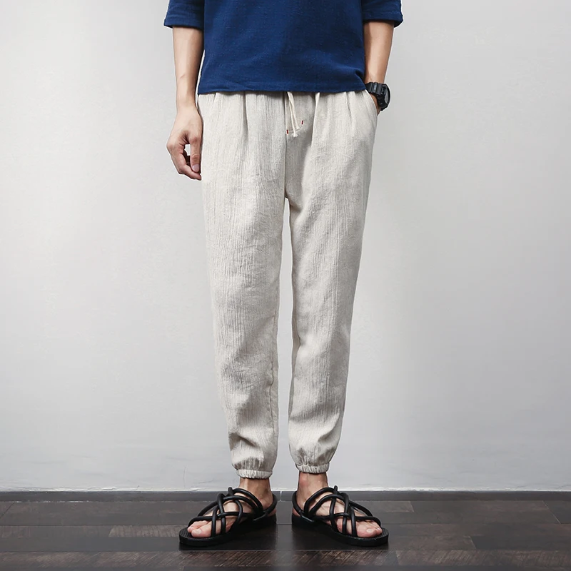 Cotton Linen Harem Pants Mens Jogger Male Casual Summer Track Trousers Designer Men Printing Casu | Мужская одежда