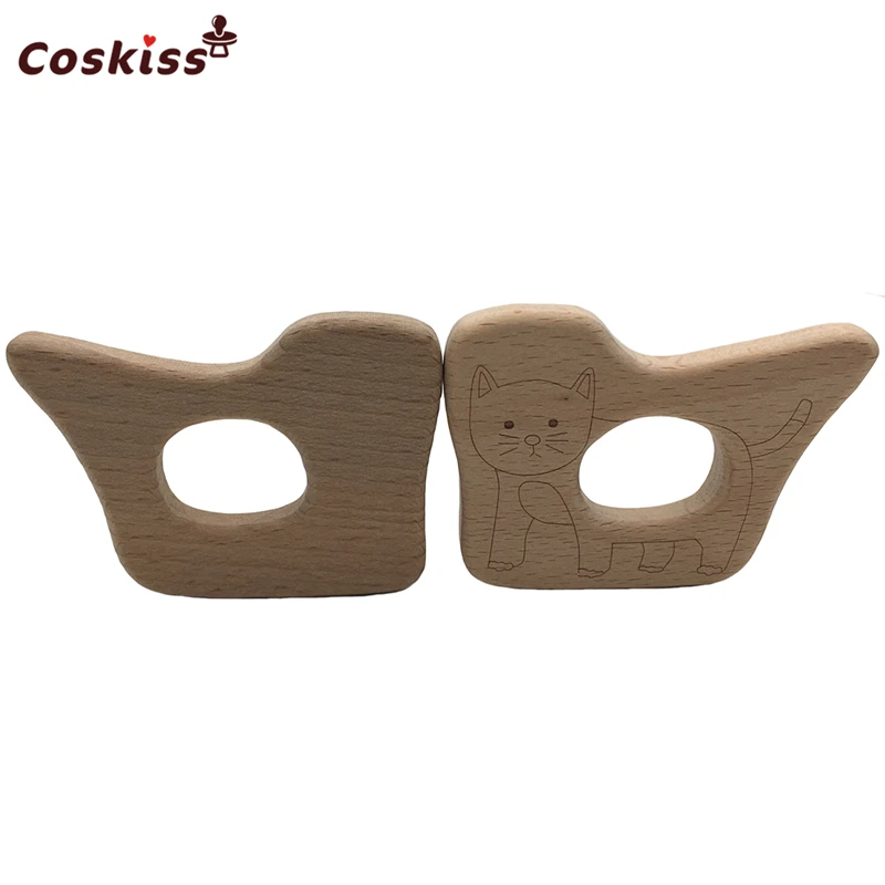 

10pcs Baby Teether Kitten Pendant Baby DIY Jewelry Pendants Necklace Bracelets Accessories BPA Free Pacifier Wooden Cat Teether