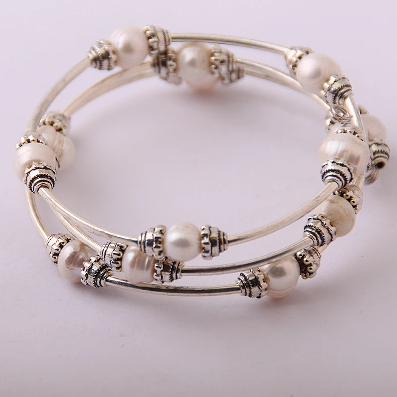 Модный браслет с пресноводным жемчугом стальной проволока памятью инкрустацией
