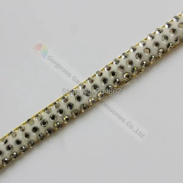 Лента для стразы из прозрачного белого бархата 10 ярдов 3 ряда Золотая лента