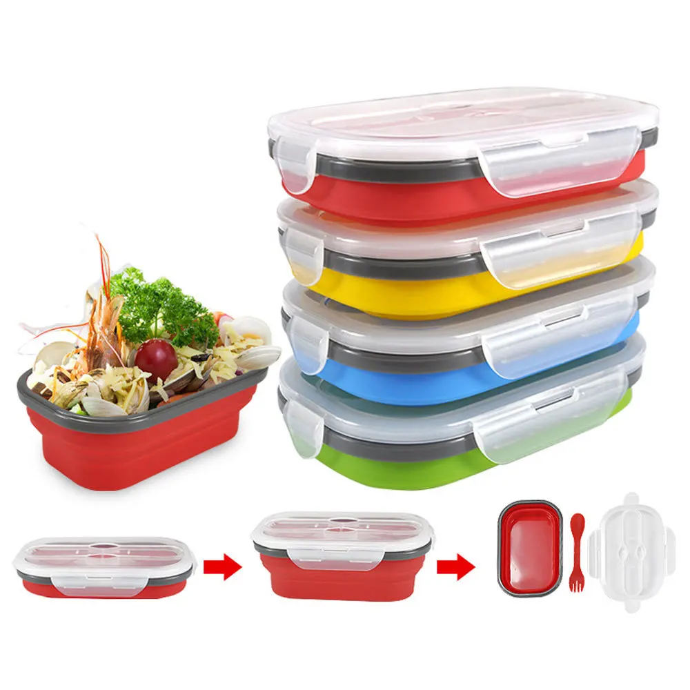 Складная Силиконовая коробка для завтрака Bento контейнер еды фруктовый Crisper