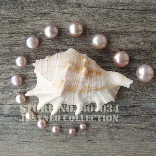 

Freshwater Pearl Loose Beads, Genuine Cultured Button-shape Pearls Half Drilled Natural Lavender 5-9 MM