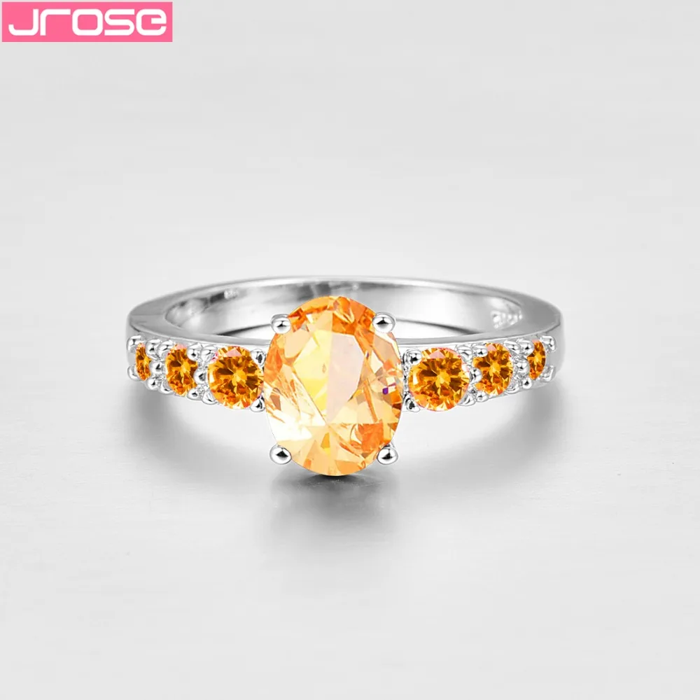 JROSE Wholesale Wedding Simple Style Oval Cut Pink Blue Yellow Red Purple Cubic Zirconia Jewelry Silver Fashion Ring Size 6-13 |