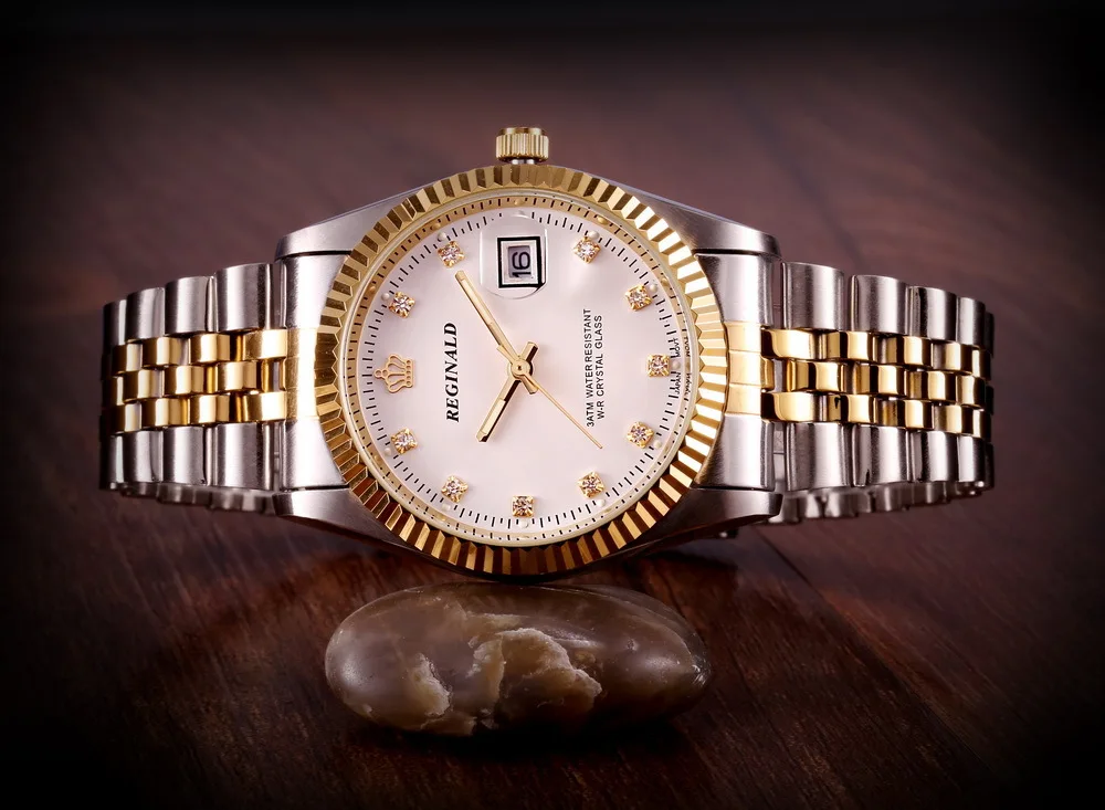 Роскошные мужские кварцевые часы со стальным браслетом в стиле платья REGINALD|watch