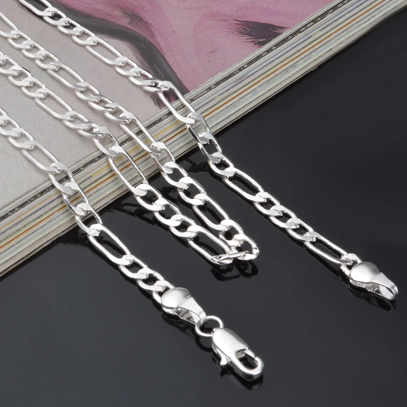 

wholesale 10pcs/lot Silver Plated 4mm men Figaro Necklace Chain 16",18" ,20",22",24",26",28",30inch high quality, Factory Price