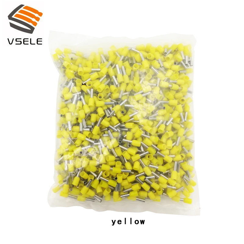 yellow 1000 шт./лот E2508/10/12 2.5mm2 трубки Изоляционные клеммы изолированные провода кабеля Разъем изоляционные обжимной терминал разъем - Цвет: yellow
