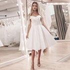 Женское атласное Короткое свадебное платье, простое свадебное платье-трапеция с открытыми плечами и сборками, свадебное платье es Robe De Mariage