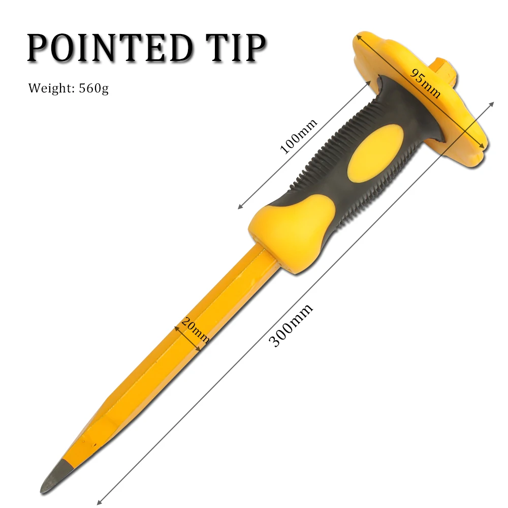 pointed tip 12 дюймовая ручная охраняемая ручное зубило, на плоской подошве; острый носок; металлический наконечник зубила для каменной кладки резьба бетона кирпичной кладки - Тип лезвия: pointed tip
