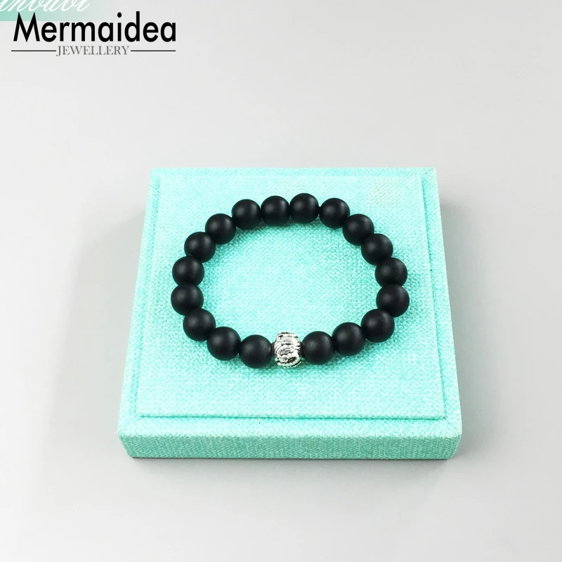 Black Dragon Beads Obsidian Heart Matted Bracelet Rebel silver plated Jewelry Gift For Men | Украшения и аксессуары