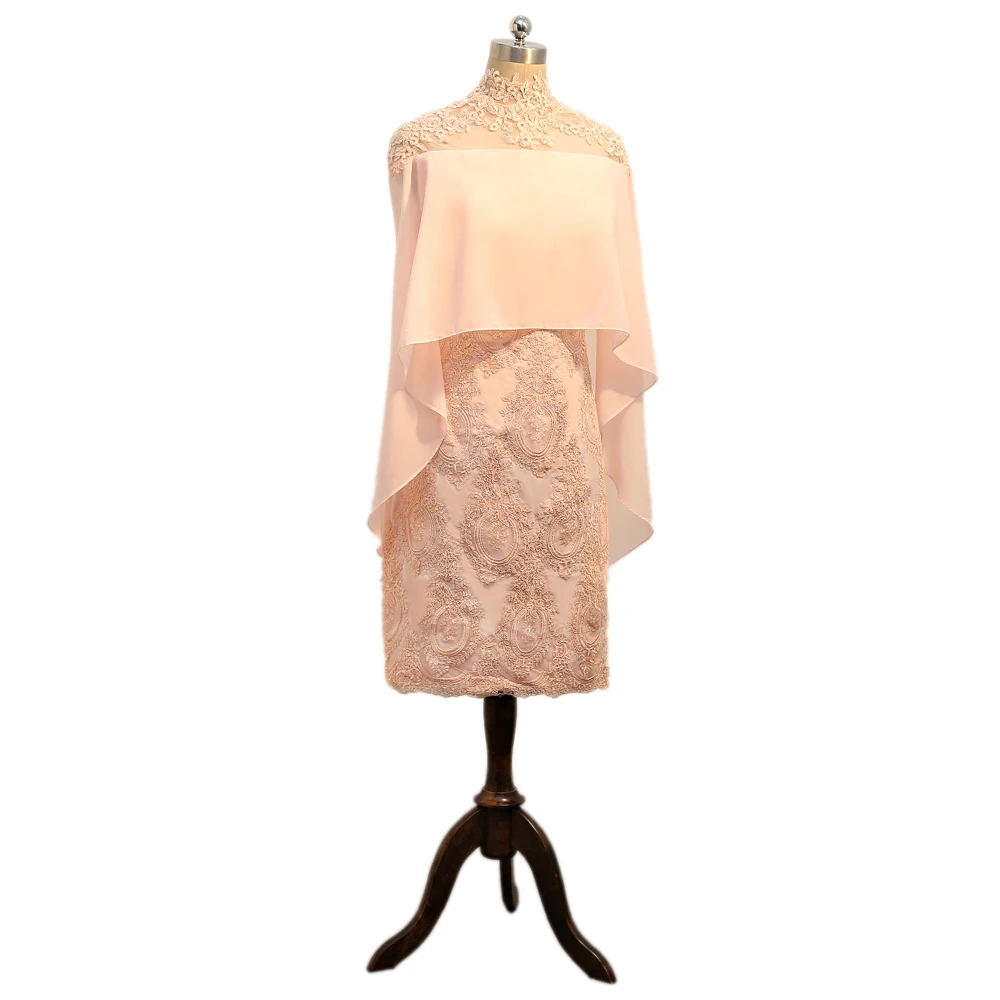 Элегантные Розовые коктейльные платья Оболочка Высокий воротник по колено