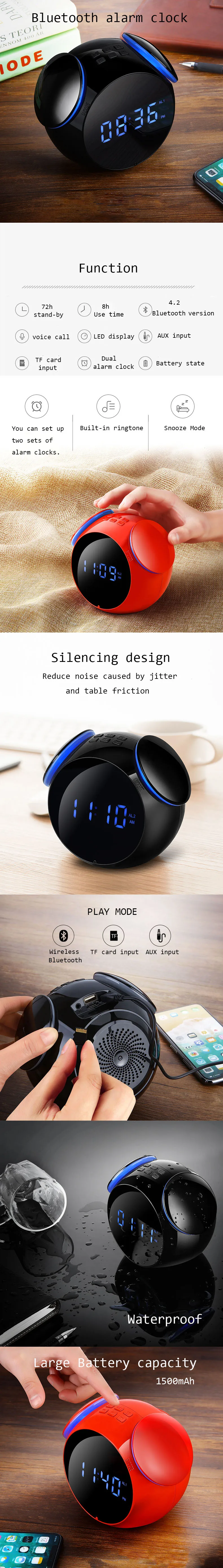 Беспроводной Bluetooth цифровой будильник радио Светодиодный дисплей despertador пластиковые электронные часы Настольный смарт-динамик Повтор современный