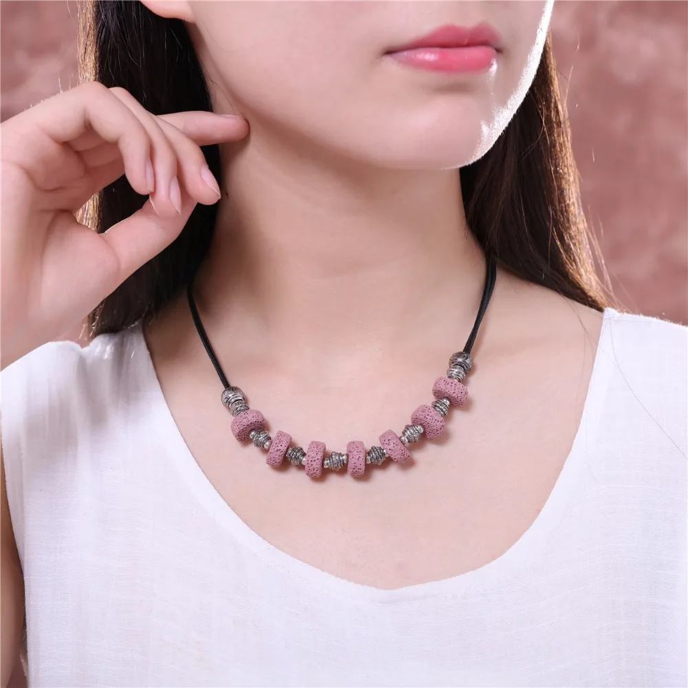 Мода Лава камень Бусины кулон веревки Цепочки и ожерелья природы камня ручной