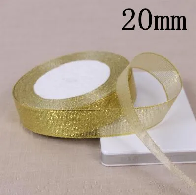 20mm gold 25y 3-50 мм Ручная работа Золотая и Серебряная лента 25 ярдов 22 м металлический блеск свадебное Рождественское украшение DIY тесьма карта Подарочная Упаковка - Цвет: 20mm gold 25y