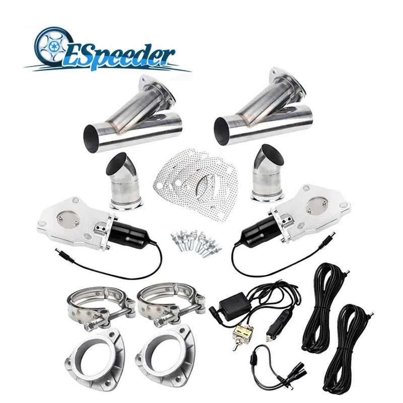 

ESPEEDER 2 Inch Exhaust Cutout Stainless Steel Y Headers Catback Pair Manual Switch Control Two Vavle Cut Out Pipe Kit