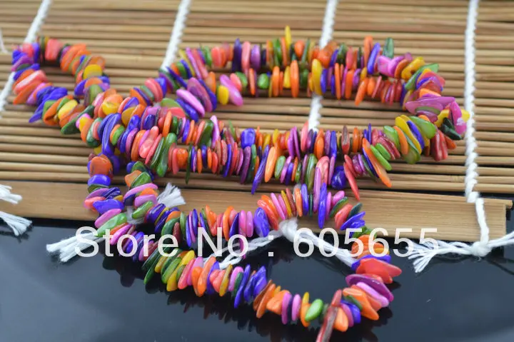 

Beautiful Bright Mix Color Irregular Round Slice Shape Shell Chips Beads 32" Per Strand DIY Fashion Jewerly Making 10strands/Lot